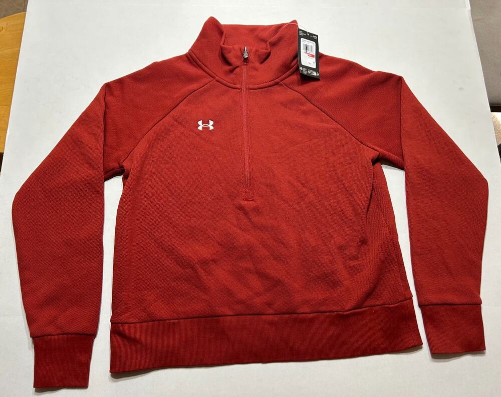 NWT Under Armour Fleece Pullover Womens XS Red Quarter Zip